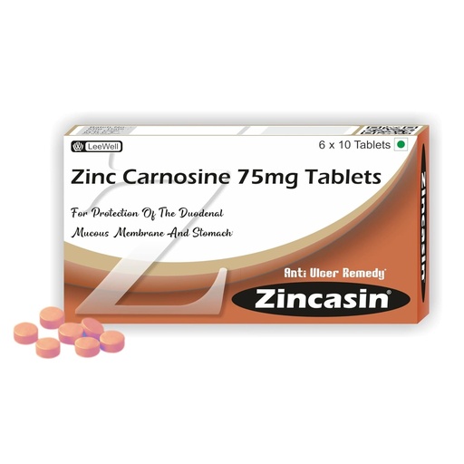 [BRSRAGI5BMFQMYDB] Zincasin (LeeWell) Zinc L carnosine tablets | Support Digestive Tract Lining repair, Leaky Gut, Stomach Ulcer Support | Intestine mucosal Health, Taste Buds Function & Neurotransmitter Support - 60 Tablets