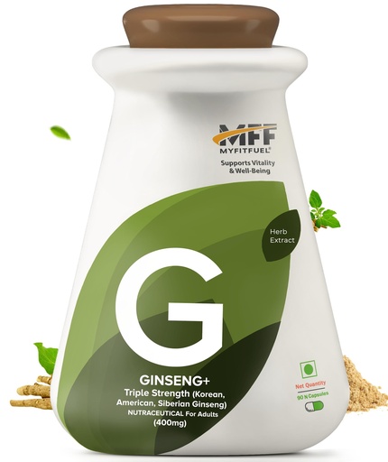 [BRSW2YDYPICW2H3Z] MyFitFuel Ginseng+ (Triple Strength Ginseng with Korean, American & Siberian), (400mg), 90 Capsules