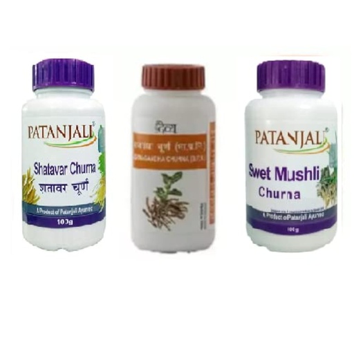[BRSWGAAYAV5QIC3D] PATANJALI COMBO OF SHATAVAR, SWET MUSHLI AND ASHWAGANDHA CHURNA (100 g EACH)