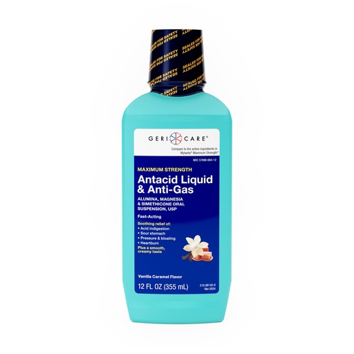 [BRSRAFATOJ7RMDT2] GeriCare Antacid Liquid & Anti-Gas Relief, Maximum Strength for Heartburn, Acid Reflux, Sour Stomach, Pressure & Bloating, Acid Indigestion, & Gas, Vanilla Caramel Flavor, 12 fl oz.