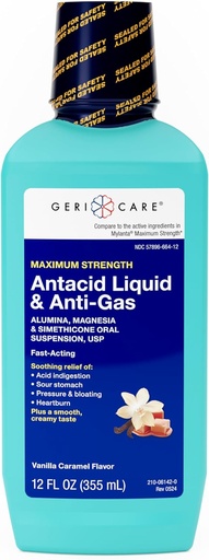 [BRSRAFATOJ7RMDT2] GeriCare Antacid Liquid & anti-Gas, Sức mạnh tối đa cho Heartburn, chất béo kháng axit, Sour Stemach, áp suất & Politing, acid Indition, & Gas, Vanilla Caramel Flavor, 12 hz.