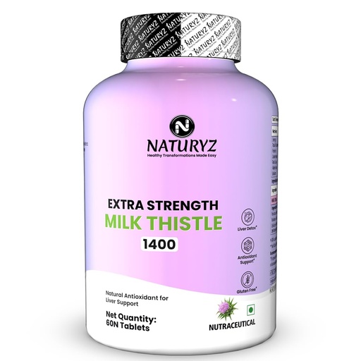 [BRSREC33CR4AMHLK] NATURYZ Extra Strength Milk Thistle 1400mg Fatty Liver detox supplement | Supports Liver Health & Natural Detox | Standardized for Silymarin | Maintain Liver Function & Antioxidant Balance | 60 Veg Tablets