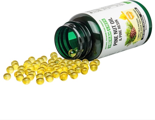 [BRSROGQ2BACWAG3V] Siberian Green Pine Nut Oil w/Pine Resin Capsules 200 Softgels Wild Harvested Siberia Altai Cold Pressed Unrefined