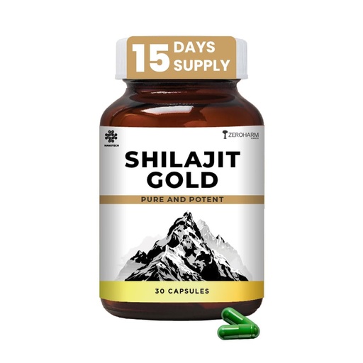 [BRSRYYADA4JRQDTP] ZEROHARM Nano Shilajit Gold Capsules | Pure Himalayan Shilajit 500mg | Fulvic & Humic Acid | Supports Natural Energy, Stamina & Muscle Growth | Boosts Testosterone Levels for Men | 30 Capsules