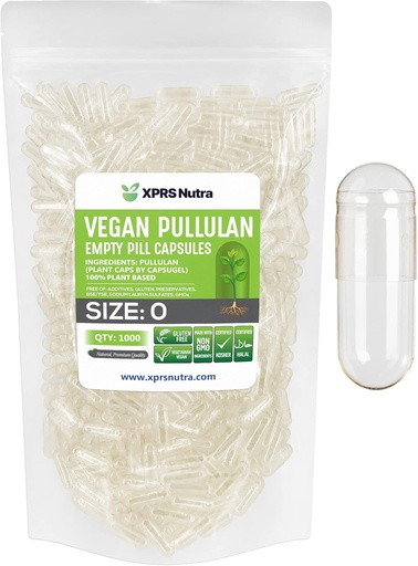 [BRSW2AIEO55B42TA] XPRS Nutra Size 0 Pullulan Empty Capsules - 1000 Count Clean Label Plantcaps Clear Empty Vegan Capsules - Premium Vegetarian Pills - DIY Vegetable Capsule Filling for Do-It-Yourself Supplements