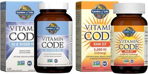 [BRSRAZTYOJ6GED3X] Garden of Life Men's 50 & Wiser Raw Whole Food Multivitamin, Vitamin D3 5,000 IU & Vitamin Code Raw Vitamins Bundle