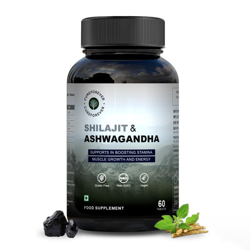 [BRSRABQCBMBWK2TD] CUREFOREVER Shilajit & Ashwagandha 1000mg | Lab Tested Himalayan Shilajeet (500mg) + Ashwagandha (500mg) | Powerful Duo Formula for Energy, Strength & Stress Relief | Immunity booster for Men & Women | 60 Tablet