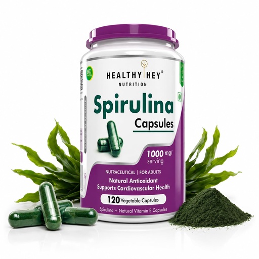 [BRSWYHAQOF5RY2D7] HealthyHey Nutrition Spirulina 120 Veg capsules.