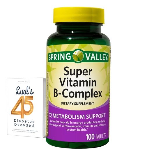 [BRSRMBL6CAMR42AY] Spring Valley Super B Complex 100 Tablets Energy Support Bundle with Lual's 45 Diabetes Decoded