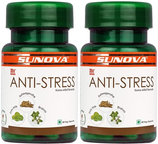 [BRSRM2Y2CIFQ43DB] SUNOVA Anti-Stress Capsules – Herbal Stress Relief Formula , Ashwagandha Extract for Relieving Stress, Calming Anxiety – 60 Veg. Capsules x Pack of 2