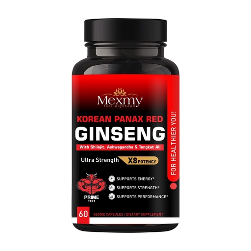 [BRSREZQHCMPQ4HT4] Mexmy Red Panax Ginseng Capsules | With Shilajit, Ashwagandha & Tongkat Ali | Extra Strength Ginsenosides for Energy, Focus, Performance, Vitality & Immune Support