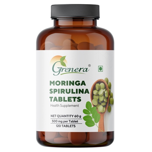 [BRSRMC3QOQPRU2AZ] Grenera Moringa Spirulina Tablet-120 Tablets | Made with Pure Moringa and Spirulina Powder | Natural super food | Non-GMO, Gluten free