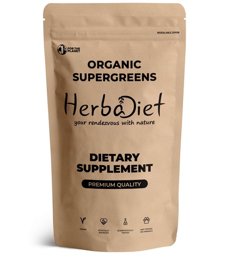 [BRSROGALCB6B423B] Herbadiet Organic Super Greens Superfood Powder|100 Gram|Wheatgrass,Spirulina,Chlorella&Barley|Vegan,Chlorophyll&Vitamins Rich|Energy Booster&Detox