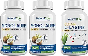 [BRSWYFQTDJ6AI2Q4] Natural Cure Labs Bundle: Monolaurin 600mg 2 Pack + Clean L-Lysine