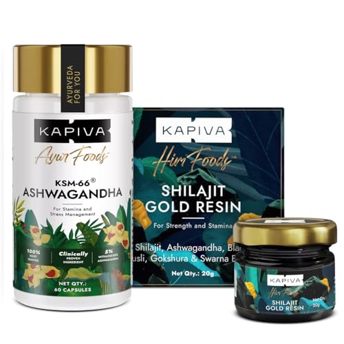 [BRSRGBLRBAHBEG3G] Kapiva Shilajit Gold Resin 20g + KSM-66 Ashwagandha 500g 60 Capsules Combo | Stamina, Muscle Growth & Stress Relief | 24 Carat Gold, Fulvic Acid & 5% Withanolides | 100% ayurvedic