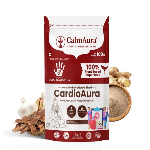 [BRSRGHAECICQID3L] CalmAura CardioAura Ayurvedic Heart Wellness Powder 100g | Herbal Cardiovascular Support for Circulation Vitality & Lipid Balance with Arjuna Garlic Ginger | Vegan