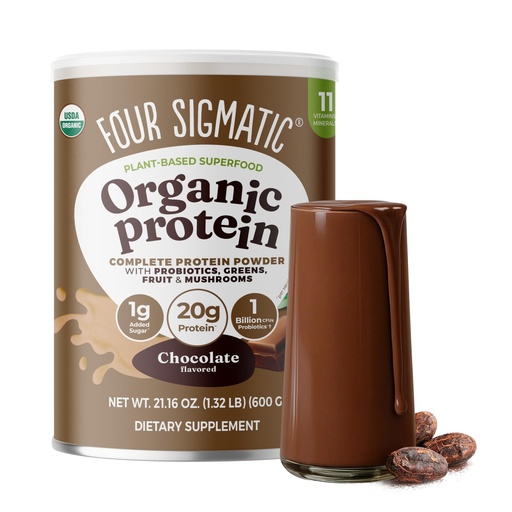 [BRSWYFIHPN4AOFLL] Four Sigmatic Organic Plant-Based Protein Powder | Clean Vegan Protein Elevated with Lion’s Mane, Chaga, Cordyceps and More for Brain Function and Immune Support | Creamy Cacao, 21.16 oz