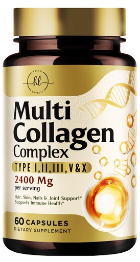[BRSRAFIDA4FBGALZ] Multi Collagen Peptides for Women & Men - 2400mg per Serving - Best Hydrolyzed Collagen Complex with Type I, II, III, V, X - Hair, Skin, Nails & Joint Support Supplement - Bottled USA - 60 Capsules