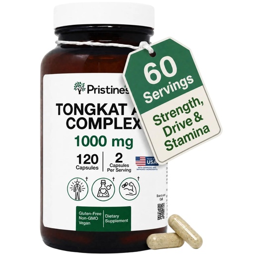 [BRSRAEA3A5YRUH3H] PRISTINE'S Tongkat Ali Complex 1000mg Capsules - 100:1 Tongkat Root Extract with Tribulus - Herbal Vitality, Active Lifestyle & Performance Support - 120 Capsules