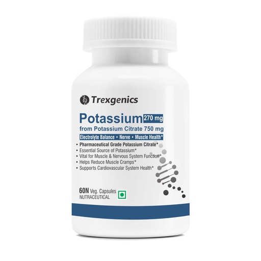 [BRSRMFLYBF4BGE35] Trexgenics POTASSIUM CITRATE 750 mg Pharmaceutical Grade Electrolyte Balance, Nerve & Muscle Health VEGAN & NON-GMO (60 Vcaps) (Pack of 1)