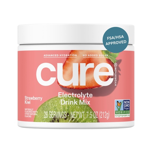 [BRSROCD5B4GQ2F32] Cure Hydration | Plant-Based Electrolyte Drink Mix | No Added Sugar | FSA-HSA | Dehydration Relief Powder Made with Coconut Water | Non-GMO | Vegan | 28 Servings Jar - Strawberry Kiwi