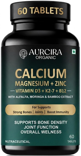 [BRSRYZD2OEBBUADV] Calcium Magnesium Zinc with Vitamin D3 & K2-7 Tablets | Calcium Citrate Malate with Alfalfa, Moringa & Bamboo Leaves Extract | Bone, Joint & Muscle Support | 60 Vegetarian Tablets (60 Piece)