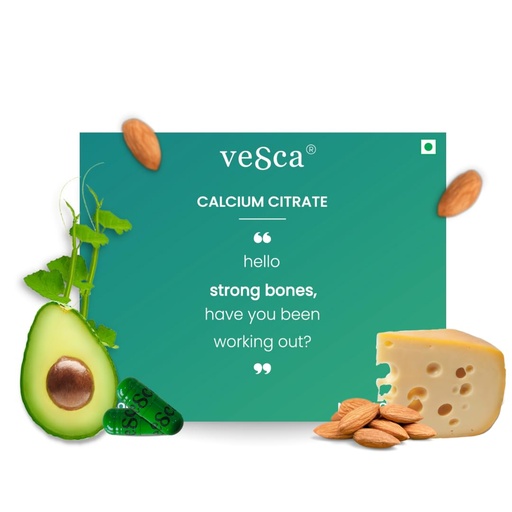 [BRSRMCQBOYFQK232] Vesca Calcium Citrate 1200mg with Magnesium, Zinc, Vitamin D & B12 and Vitamin K2 as MK-7, Calcium Supplement for Men & Women for Bone & Joint Health | 250mg_30 Veg Capsules