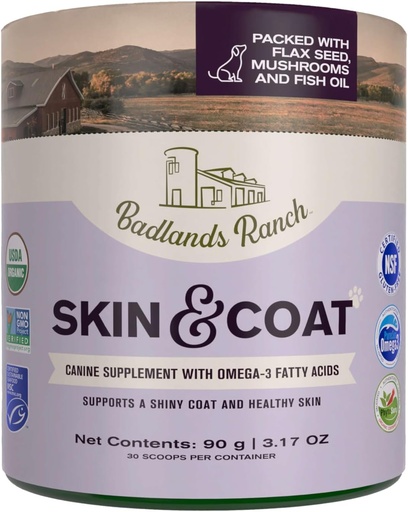 [BRSROCQZOQFBGA35] Badlands Ranch - Skin & Coat Canine Supplement w/Omega-3 Fatty Acids, Org. Ingredients, Antioxidant Topper, Nourish Coat &Paws, Joint, Support Shiny Coat & Healthy Skin by Katherine Heigl (30 Scoops)