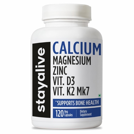 [BRSREHQNDIMQGEY3] STAY ALIVE Calcium Magnesium Zinc Vitamin D3 K2 | Bone & Joint Health Supplement | Supports Strong Bones & Muscle | 120 Capsules | Non-GMO & Gluten-Free Calcium and Zinc Supplement for Men and Women