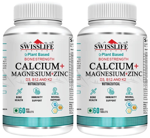 [BRSROA33C4DQA2Y6] Swisslife Forever Calcium + Magnesium + Zinc + Vit. D3 + Vit. B12 + Vit. K2 Tablets For Men And Women (60 Tablets, Pack of 2)
