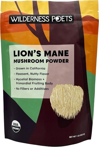 [BRSW2BQPDF5G2EY4] Wilderness Poets, Organic Lions Mane Mushroom Powder - California Grown - Bulk Size (16 Ounce - 1 Pound)