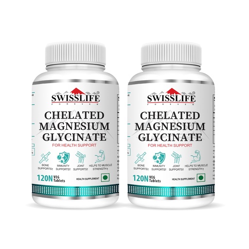 [BRSROBLYCANRQ2A4] SWISSLIFE FOREVER Chelated Magnesium Glycinate | Dietary Tablets with Mineral and Amino acid (Magnesium Glycinate) Help in Bone health for Men & Women 120 Tablets (Pack of 2)