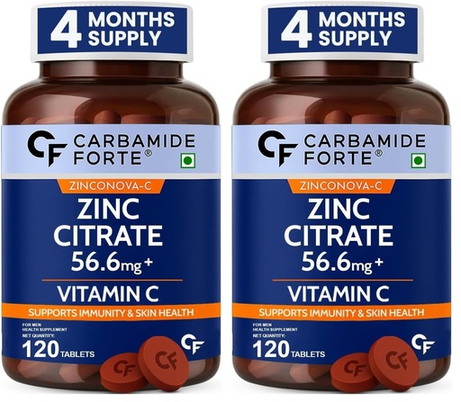 [BRSRGHQZAQJRGGTO] Carbamide Forte Zinc Citrate with Vitamin C | Zinc Supplements for Men & women with 100% RDA Zinc | Immunity & Cellular Health Support – 120 Tablets (Pack of 2)