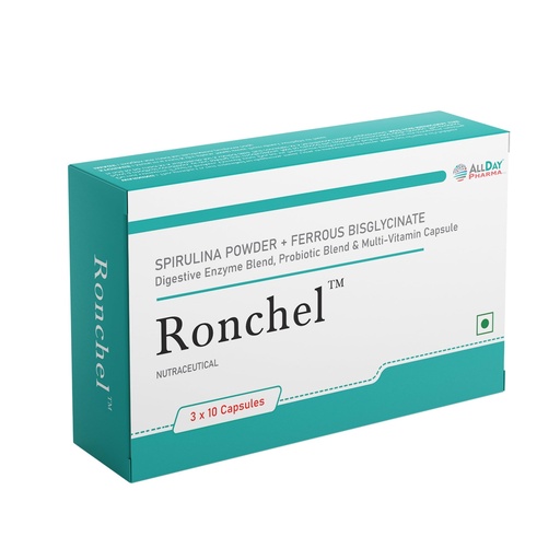 [BRSROBLQC4PREFL6] ALLDAY PHARMA Ronchel Capsules | Chelated Iron Capsule | Dietary with Mineral and Vitamins Help in Gut health and Prevention of Iron deficiency for Men & Women (30 Capsules)