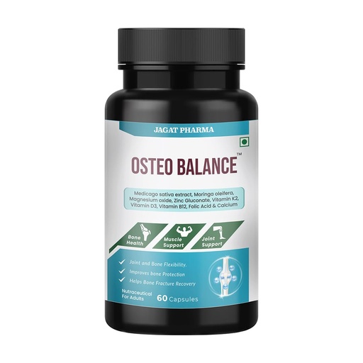 [BRSREFQLOYARADLB] Jagat Pharma Osteo Balance Capsules | Calcium, Vitamin D3, B12 & Magnesium Blend | WHO-GMP Certified | 60 Veg Capsules (Pack of 1)