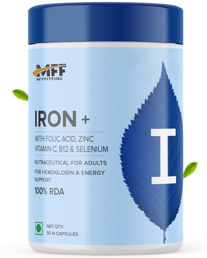 [BRSRAAI5BZ6ROG3P] MyFitFuel Iron (3 Months) + Folic Acid, Zinc, Vitamin C & B12 Supplement For Hemoglobin, Immunity & Energy, (90 Capsules)