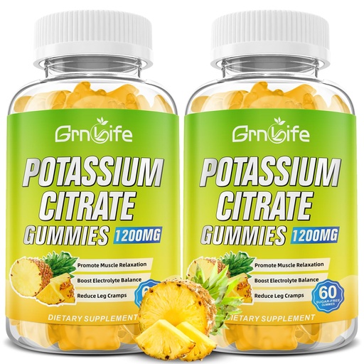 [BRSRAEL7OQFW23Q2] Potassium Citrate Gummies, High Potassium Supplement Gummies 1200mg Support Leg Cramps & Muscle Health, for Adults & Kids, Vegan, Pineapple Flavor 120 Count