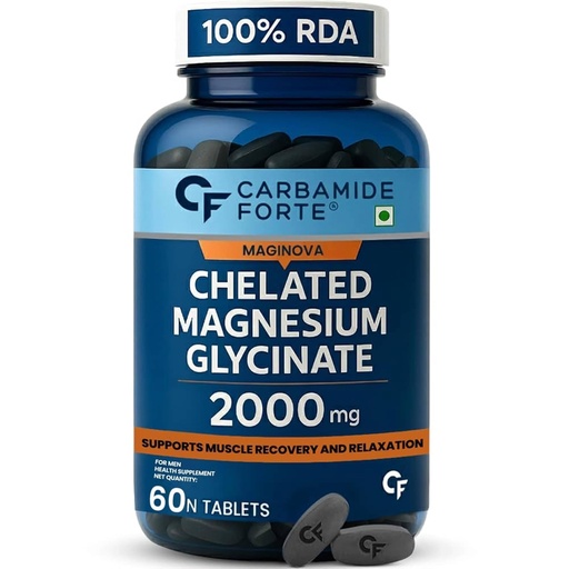 [BRSRGBQZC57QMFIV] Carbamide Forte Chelated Magnesium Glycinate Supplement 2000mg Per Serving | Magnesium Supplement Supports Muscle Recovery & Better Sleep - 60 Veg Tablets