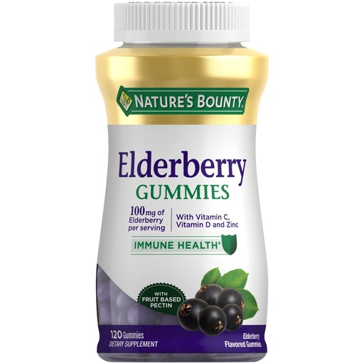 [BRSROZQPCUBRQFLG] Nature's Bounty Elderberry Gummies, Dietary Supplement, Supports Immune Health, Contains Vitamin A, C, D, E and Zinc, 100 mg, 120 Gummies