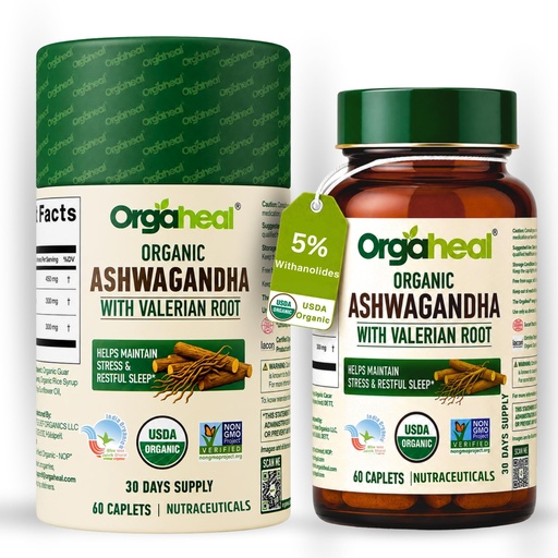 [BRSREYYNOVYGG2A2] Organic Ashwagandha Caplets 2100mg | USDA & India Organic Certified Ashwagandha with Valerian Root for Stress Management, Improved Sleep, Relaxation & Immune System Support | 60 Caplets