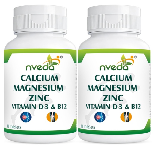 [BRSW2FT6B4AQY3I6] Nveda Calcium 1000mg with Vitamin D3, K2, Magnesium, Zinc & B12 | Strong Bones & Joint Health Supplement for Men & Women | 120 Veg Tablets (Pack of 2)