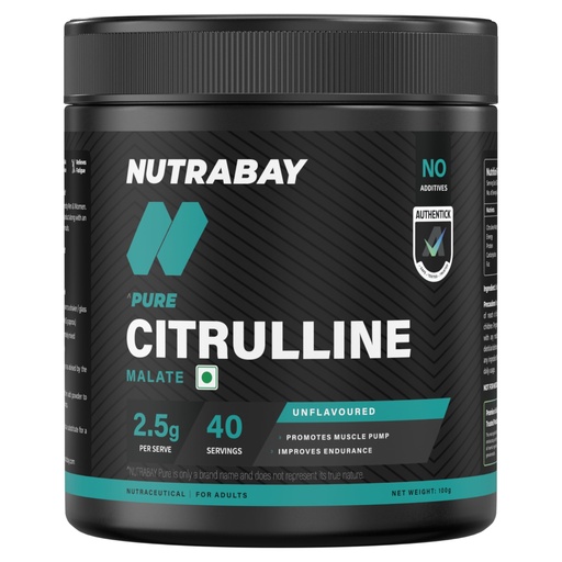 [BRSROGAEOEPR6YL2] Nutrabay Pure Citrulline Malate Powder 2500mg per Serving - Boosts Nitric Oxide, Pre Workout supplement for Men & Women for Faster Recovery, Endurance & Muscle Build Up - 100g, Unflavoured