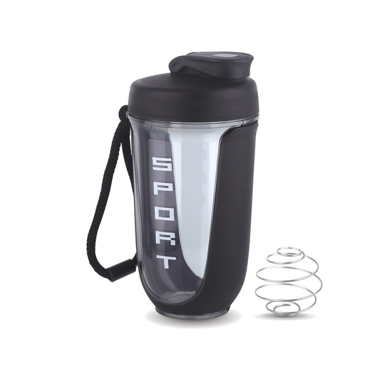 [BRSREFQCBAGR63TK] ATTRO Fit Fusion Shaker Bottle 600ml – BPA-Free Protein Mixer with Wire Whisk Ball | Leakproof Lid, Easy Carry Strap | Ideal for Gym, Fitness, Pre/Post Workout Drinks- Black