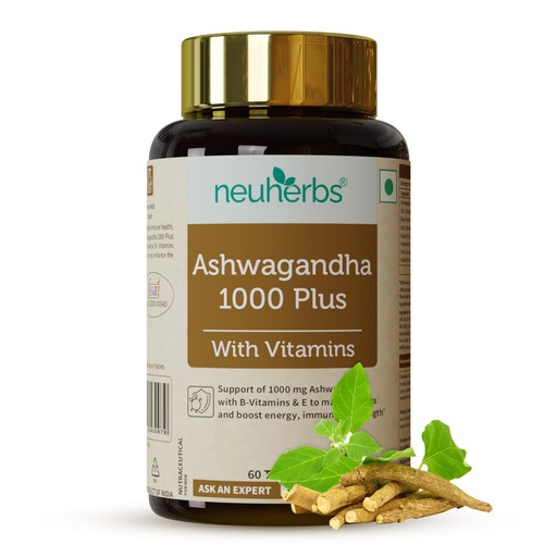 [BRSWYEDRC4NA2G3U] Neuherbs Ashwagandha 1000mg Tablets For Men & Women| Manage Anxiety & Stress Relief | Ashwagandha Supplements With Vitamin B6, B9, B12 & E To Boost Energy, Immunity & Strength