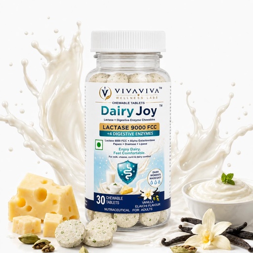 [BRSRYEAKOIHGCYA4] VIVAVIVA DairyJoy Tablets | 4 Digestive Enzymes & Lactase Enzymes 9000 FCC