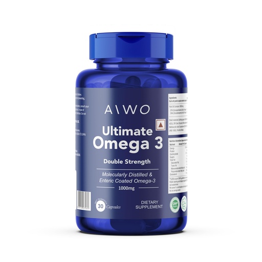[BRSW2BQBAVYREF3Z] AIWO Ultimate Omega 3 Fish Oil Capsules for Men & Women, Double Strength 1000 mg with 360 mg EPA & 240 mg DHA, Burp-Free Formula, Supports Heart, Brain & Joint Health