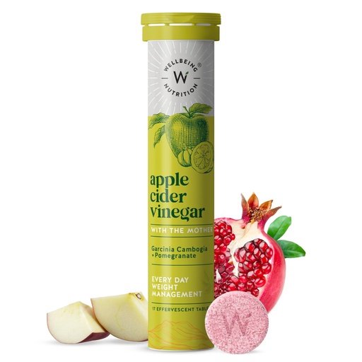 [BRSW2AQBB4AQO3A4] Wellbeing Nutrition Apple Cider Vinegar (ACV) for Weight Loss with Mother & Garcinia Cambogia, Pomegranate | Weight Management, Gut Health, Supports Digestion, Boosts Metabolism 17 Effervescent Tablet