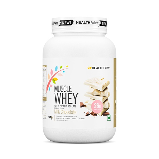 [BRSREZLQAUMQYC3G] Healthfarm Muscle Whey Protein Powder | 26g Protein Per Serving | High Protein Post Workout Supplement for Muscle Growth, Strength & Recovery | Milk Chocolate Flavor | 1kg