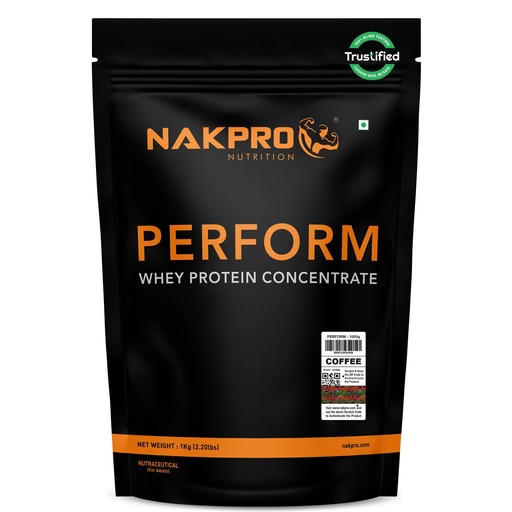 [BRSWYHY5BN6BGYIV] NAKPRO NUTRITION Perform Whey Protein Concentrate | 1kg Coffee | 24g Protein, Trustified Certified