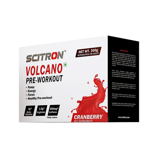 [BRSWYFLQOIJR43YY] Scitron Volcano Pre Workout 300g - Cranberry (60 Servings | 4g Beta Alanine | 1.5g Arginine | 300mg Caffeine | 0g Sugar | Boost Energy & Focus| Healthy Pre-workout)